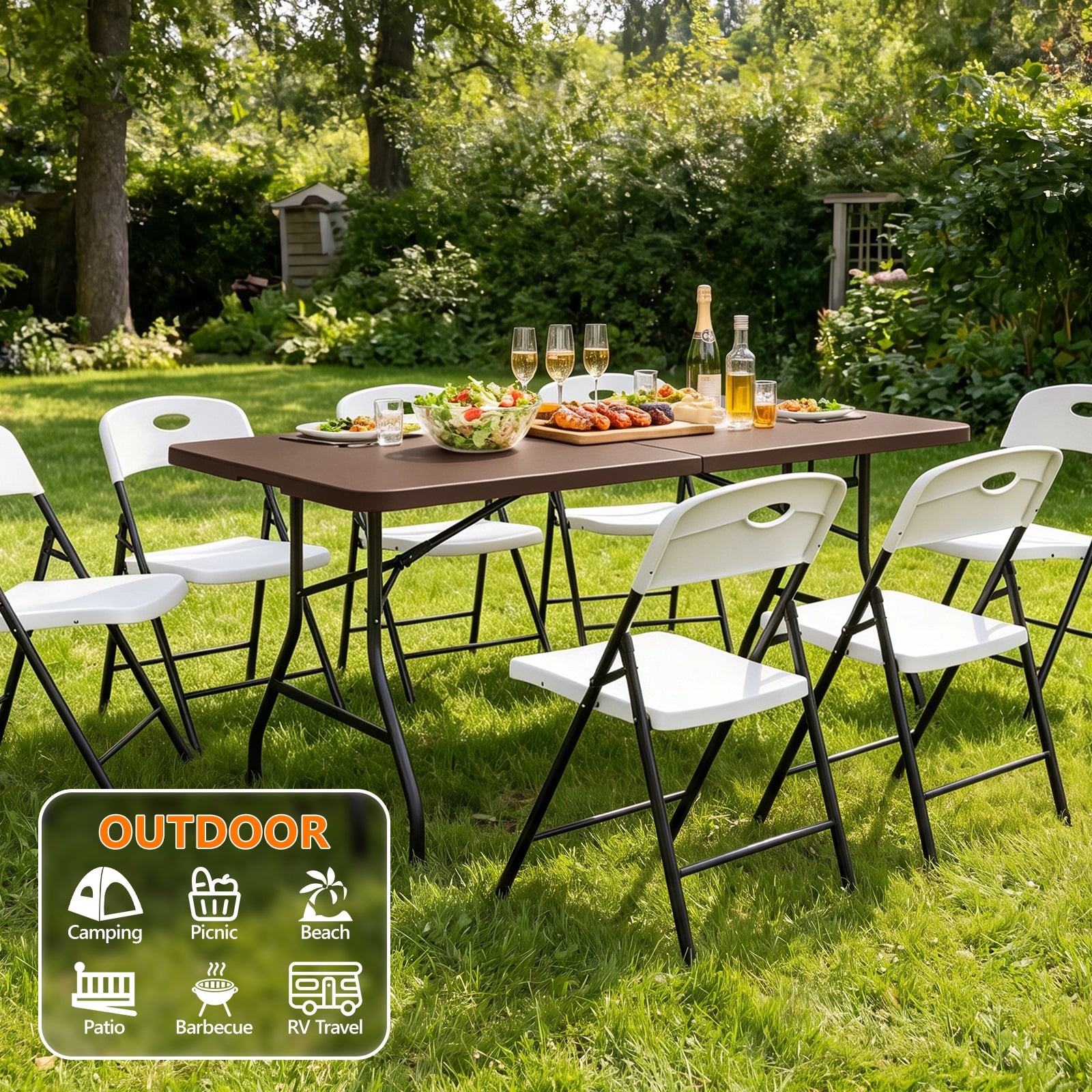 6ft Folding Table - Heavy Duty Fold-in-Half Plastic Table, Portable Utility Tables with Steel Legs for Events, Camping, Indoor & Outdoor Use (White)