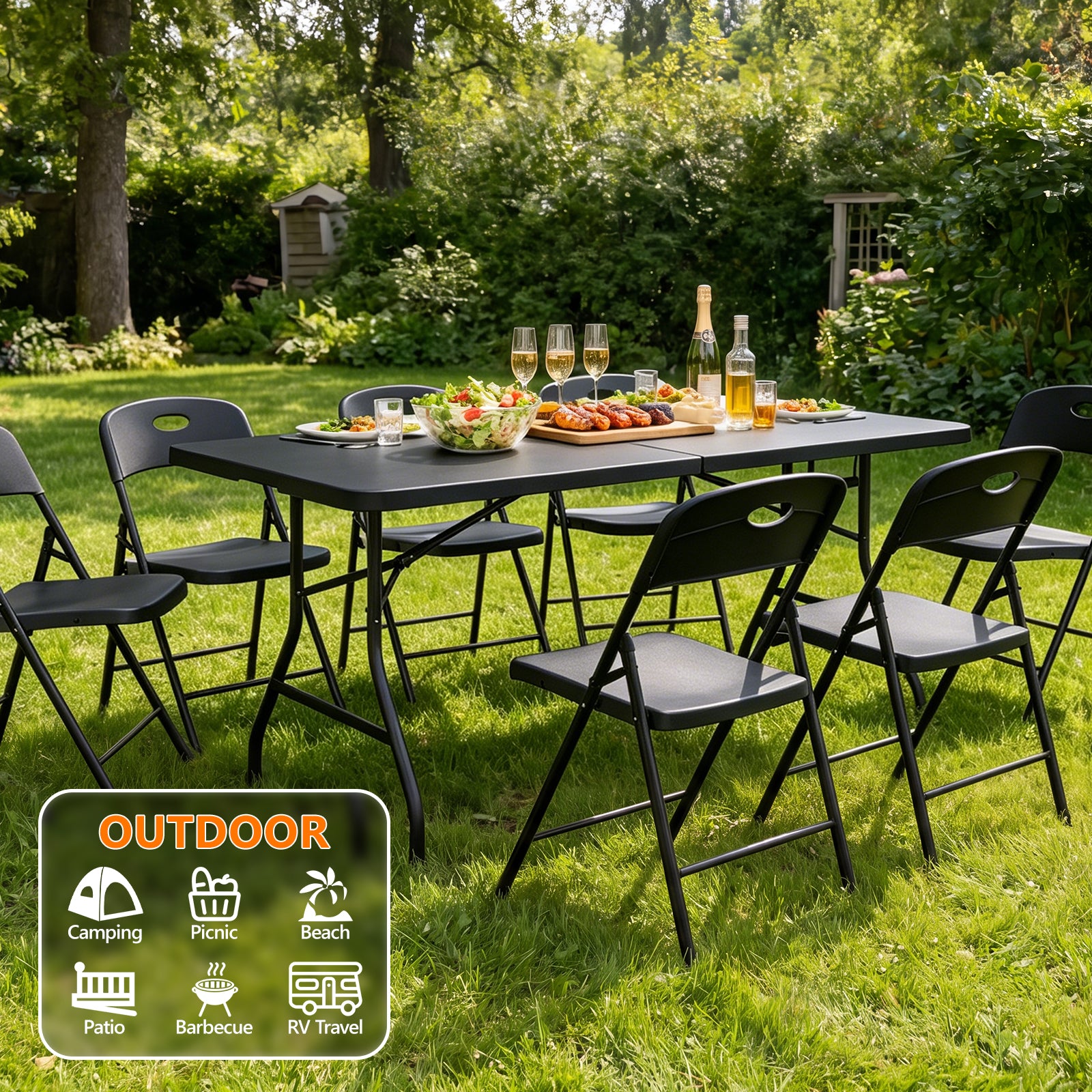 6ft Folding Table - Heavy Duty Fold-in-Half Plastic Table, Portable Utility Tables with Steel Legs for Events, Camping, Indoor & Outdoor Use (White)