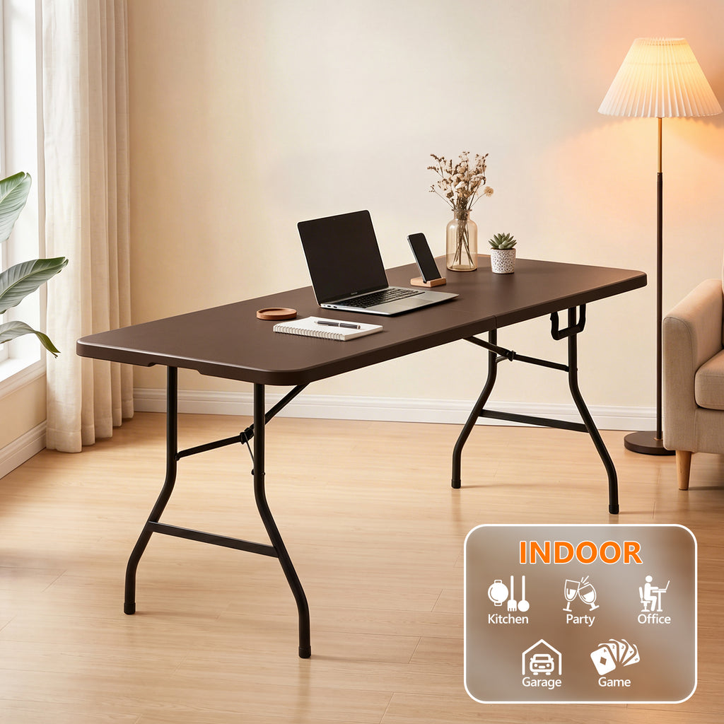 6ft Folding Table - Heavy Duty Fold-in-Half Plastic Table, Portable Utility Tables with Steel Legs for Events, Camping, Indoor & Outdoor Use (White)