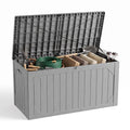 HAIMULI Outdoor Storage Box Waterproof, 100 Gallon Lockable Resin Large Deck Box, Patio Storage Bin for Pool Accessories Cushion Furniture, Garden Tools, UV-Resistant Outside Delivery