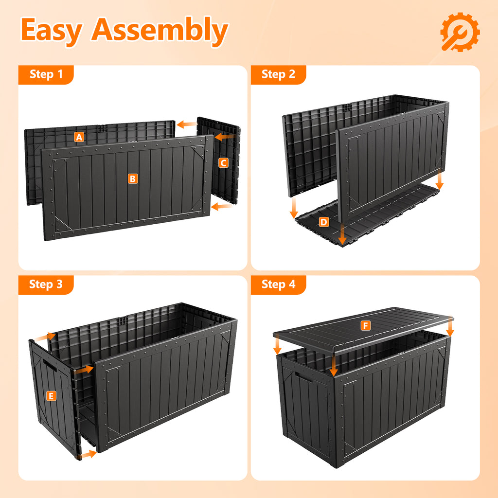 HAIMULI Outdoor Storage Box Waterproof, 100 Gallon Lockable Resin Large Deck Box, Patio Storage Bin for Pool Accessories Cushion Furniture, Garden Tools, UV-Resistant Outside Delivery