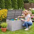 HAIMULI Outdoor Storage Box Waterproof, 100 Gallon Lockable Resin Large Deck Box, Patio Storage Bin for Pool Accessories Cushion Furniture, Garden Tools, UV-Resistant Outside Delivery