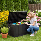 HAIMULI Outdoor Storage Box Waterproof, 100 Gallon Lockable Resin Large Deck Box, Patio Storage Bin for Pool Accessories Cushion Furniture, Garden Tools, UV-Resistant Outside Delivery