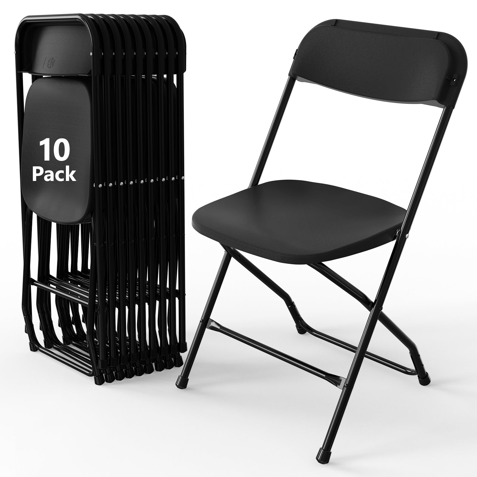 WASUHE 10 Pack Black Plastic Folding Chairs, Indoor Outdoor Portable Stackable Commercial Chairs with Non-slip Design, 350lbs Capacity, Indoor Outdoor for Events Wedding Party Office Dining