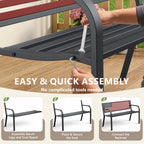 HAIMULI Anti-Rust Metal Bench Garden Bench with Back, All Weather Resistant Porch Benches for Outdoor Cast Iron Steel Frame Chair Waterproof, Black, 500 lbs