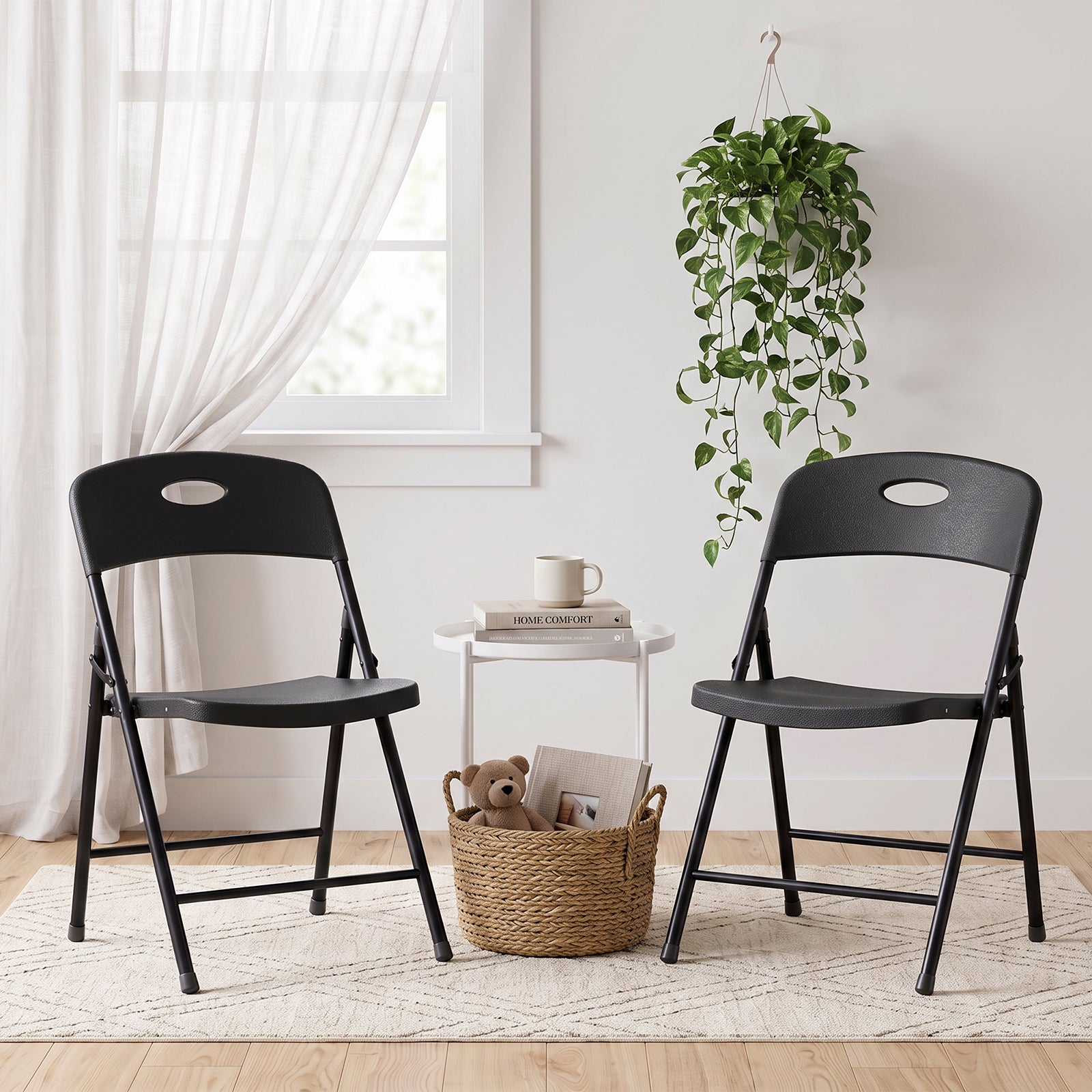 HaiNova 6PCS Black Plastic Folding Chair Set, 400-Pound Portable Waterproof and Wear-Resistant Folding Chair with Steel Frame, Suitable for Parties, Picnics, Weddings and Business.