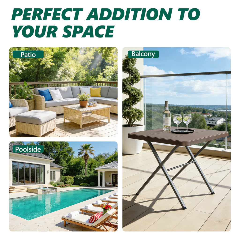 WASUHE Folding Table, Square Card Table with Rustproof Steel Frame, Foldable Coffee Table for Patio, Outdoor, Indoor, Small Space, No Assembly