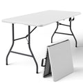WASUHE 5 Foot Rectangle Folding Table, Fold-in-Half Portable Plastic Picnic Foldable Table with Carry Handle, Indoor Outdoor Use for Camping, Parties, BBQs, Events