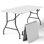 WASUHE 5 Foot Rectangle Folding Table, Fold-in-Half Portable Plastic Picnic Foldable Table with Carry Handle, Indoor Outdoor Use for Camping, Parties, BBQs, Events