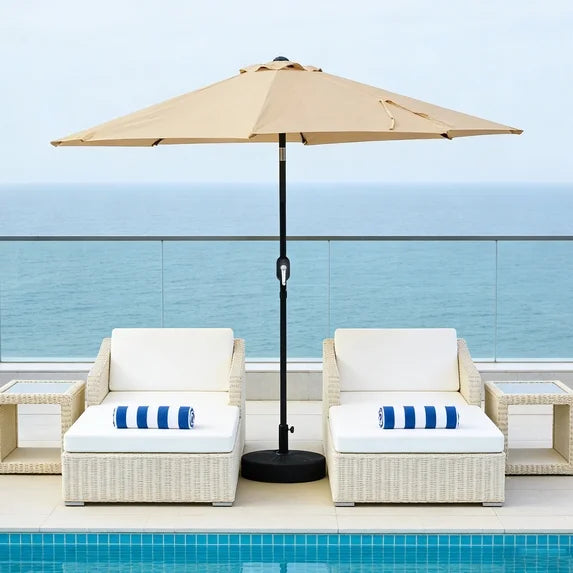 WLLJOY 9FT Outdoor Patio Umbrella Table Market Umbrella with Push Button Tilt/Crank, UV Protection Waterproof Suitable for Garden, Deck, Khaki