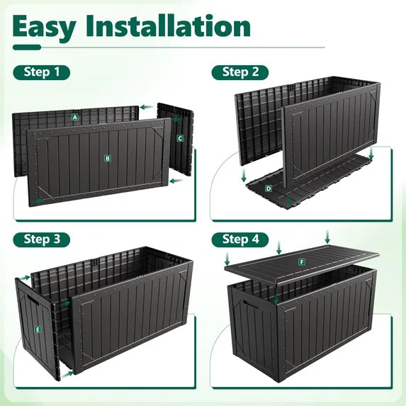 HaiNova 100 Gallon Outdoor Storage Resin Deck Box, Lockable Patio Outdoor Storage Box for Furniture, Garden Tools and Tools Storage, Waterproof, Gray