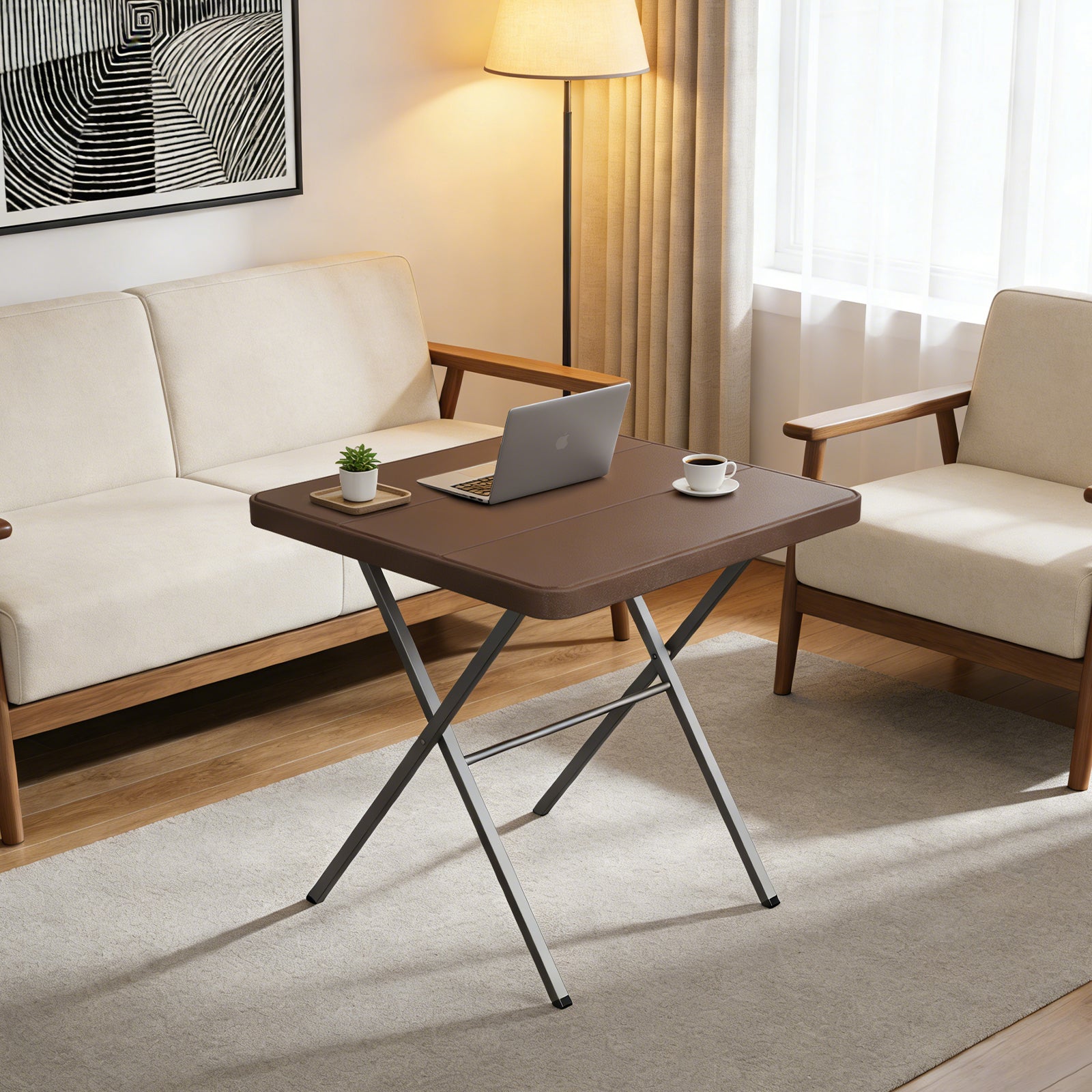 WASUHE Folding Table, Square Card Table with Rustproof Steel Frame, Foldable Coffee Table for Patio, Outdoor, Indoor, Small Space, No Assembly