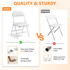 2 Pack Folding Chairs with PU Leather Padded Cushion and Back, Stackable Commercial Grade Metal Folding Chairs for Home and Office Indoor and Outdoor Events (White)