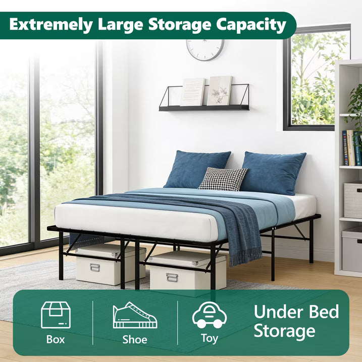 HaiNova Twin Bed Frame Folding Metal Platform Bed Frame with Heavy Duty and Strong Bearing Capacity, 14 Inches High, Black