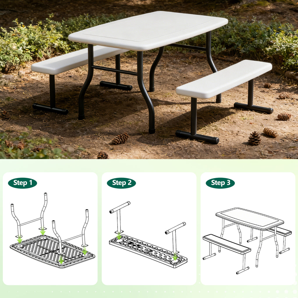 WASUHE 38" Outdoor Picnic Table Set, Heavy Duty All Weather Plastic Table Set for Small Spaces, Patio & Garden, Party, Compact