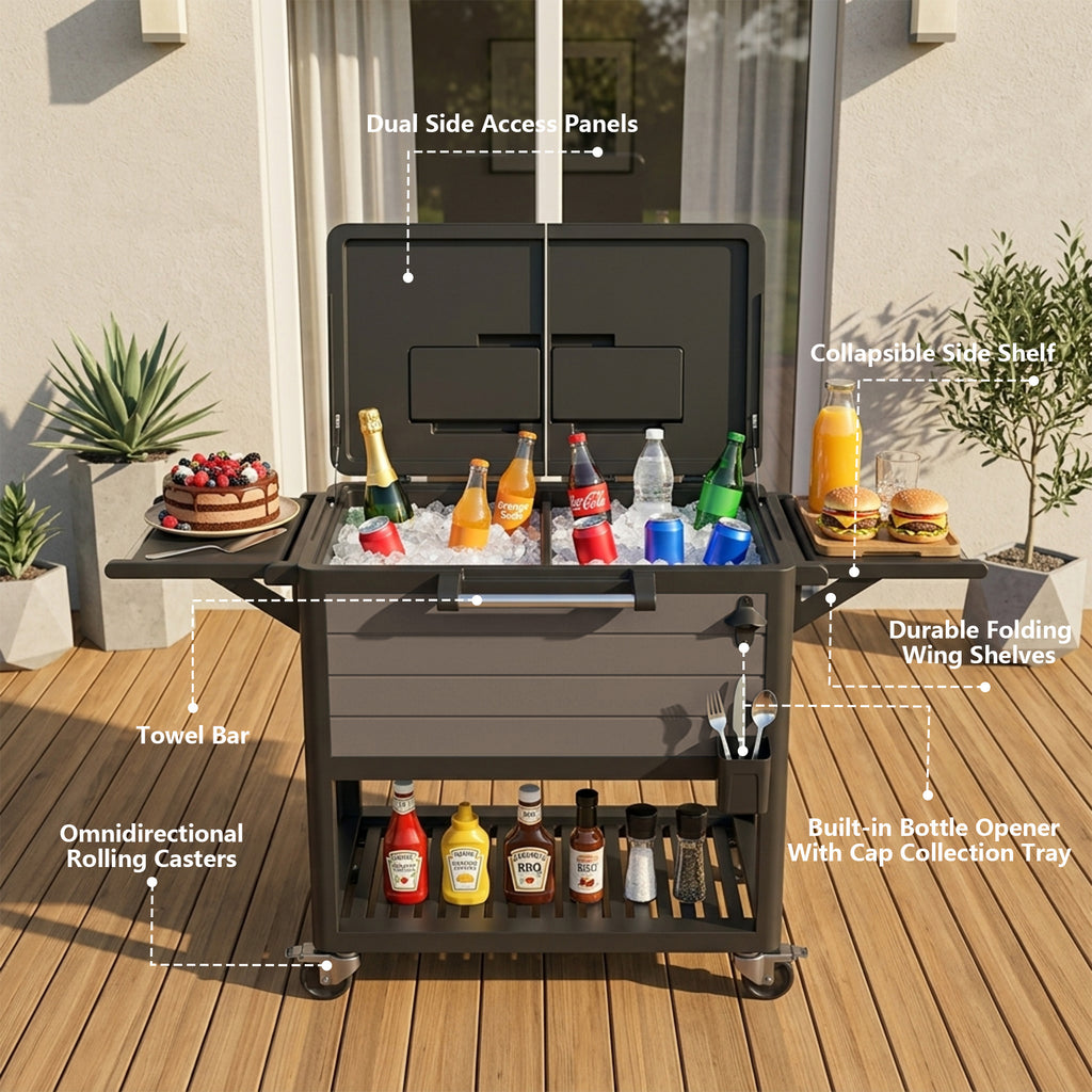 HAIMULI 100 Quart Rolling Cooler Cart with Bottle Opener Drainage, Portable Patio Cooler Rolling on Wheels, Outdoor Rolling Beverage Cart Drink Cooler for Patio Pool Deck Party BBQ Cookouts