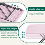 30 Inch Folding Table TV Tray, Portable Adjustable Height, X-shaped Frame Portable Work Table, Utility Foldable Desk for Small Spaces, Laptop & Couch, Camping, Pink