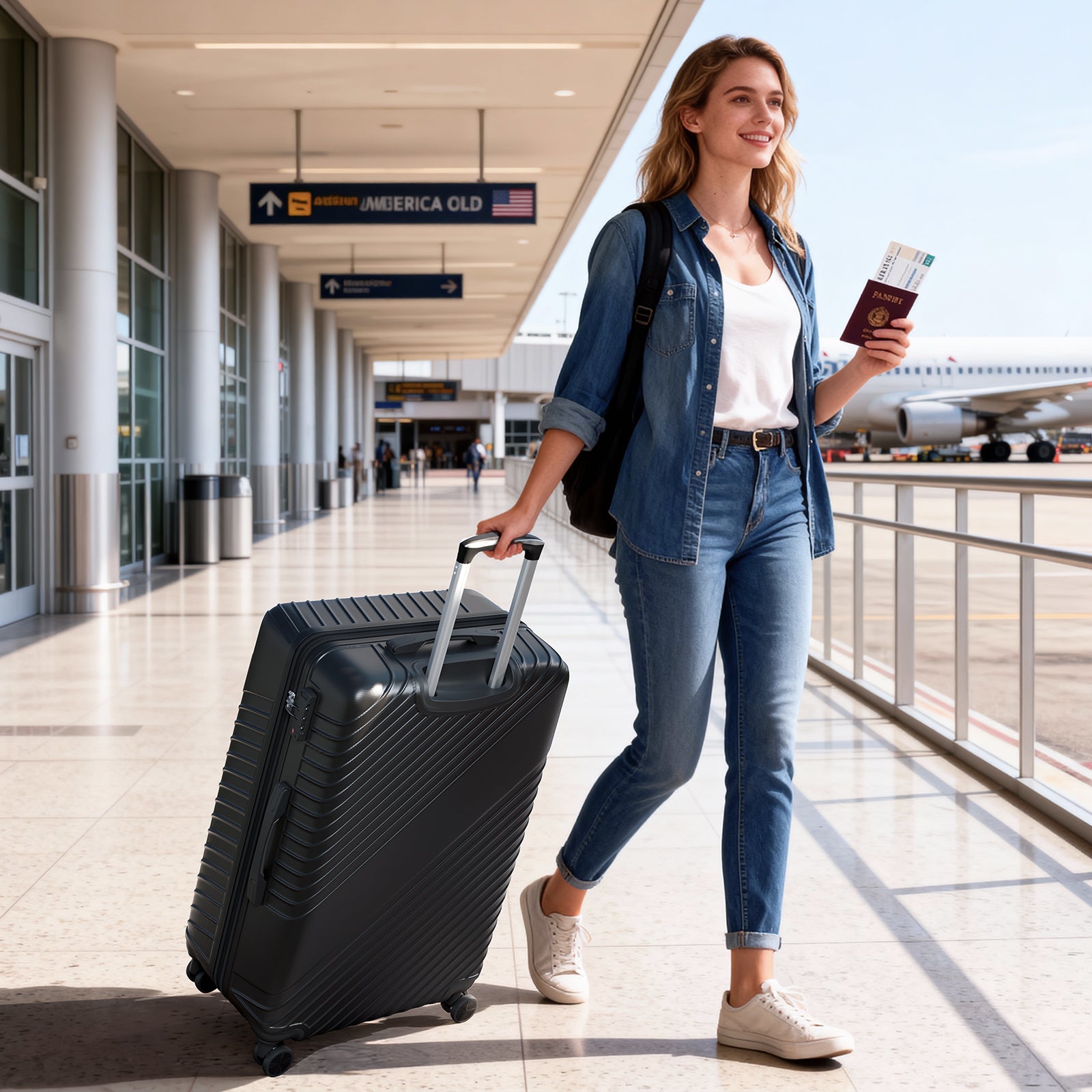 HAIMULI 28 Inches Hardside Carry On Luggage, Lightweight ABS+PC Hard Case Suitcase With 360° Rotating Silent Wheel, With TSA Lock, Airline Approved Luggage, Black