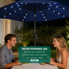 HaiNova 9ft Solar Patio Umbrella, Tilt Adjustment LED Outdoor Umbrella with 8 Reinforced Ribs for Garden, Backyard, Pool, Deep Blue