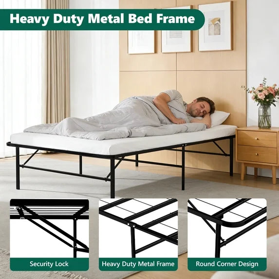 HaiNova Twin Bed Frame Folding Metal Platform Bed Frame with Heavy Duty and Strong Bearing Capacity, 14 Inches High, Black