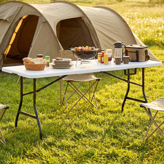 HaiCube 6FT Folding Table, 72" x 30" Extra Wide Heavy Duty Portable Table, Waterproof HDPE Plastic, Foldable Picnic Table for Camping, BBQ, Party, Dining, Indoor & Outdoor, White