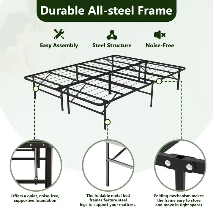 HaiNova Twin Bed Frame Folding Metal Platform Bed Frame with Heavy Duty and Strong Bearing Capacity, 14 Inches High, Black