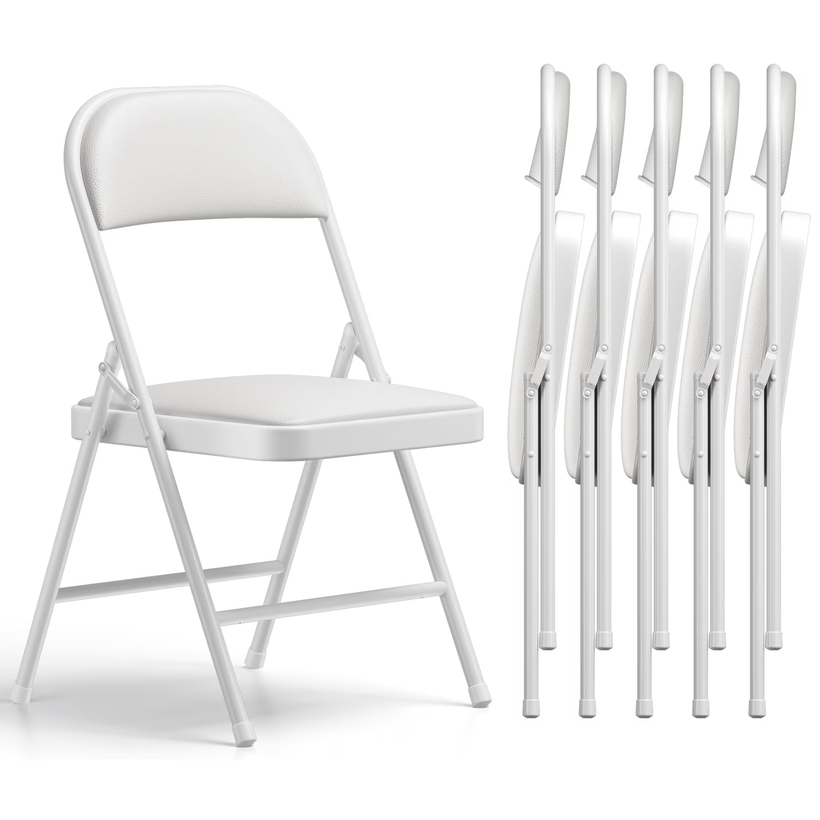 WASUHE 8 Pack Folding Chairs with PU Vinyl Padded Seat & Back, 330 lbs Heavy Duty Metal Frame, Stackable & Easy Storage, Foldable Chairs for Wedding, Party, Office & Events, White