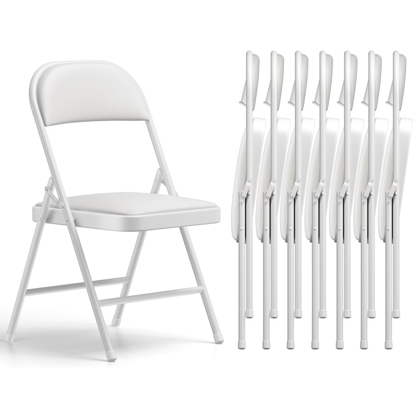WASUHE 8 Pack Folding Chairs with PU Vinyl Padded Seat & Back, 330 lbs Heavy Duty Metal Frame, Stackable & Easy Storage, Foldable Chairs for Wedding, Party, Office & Events, White