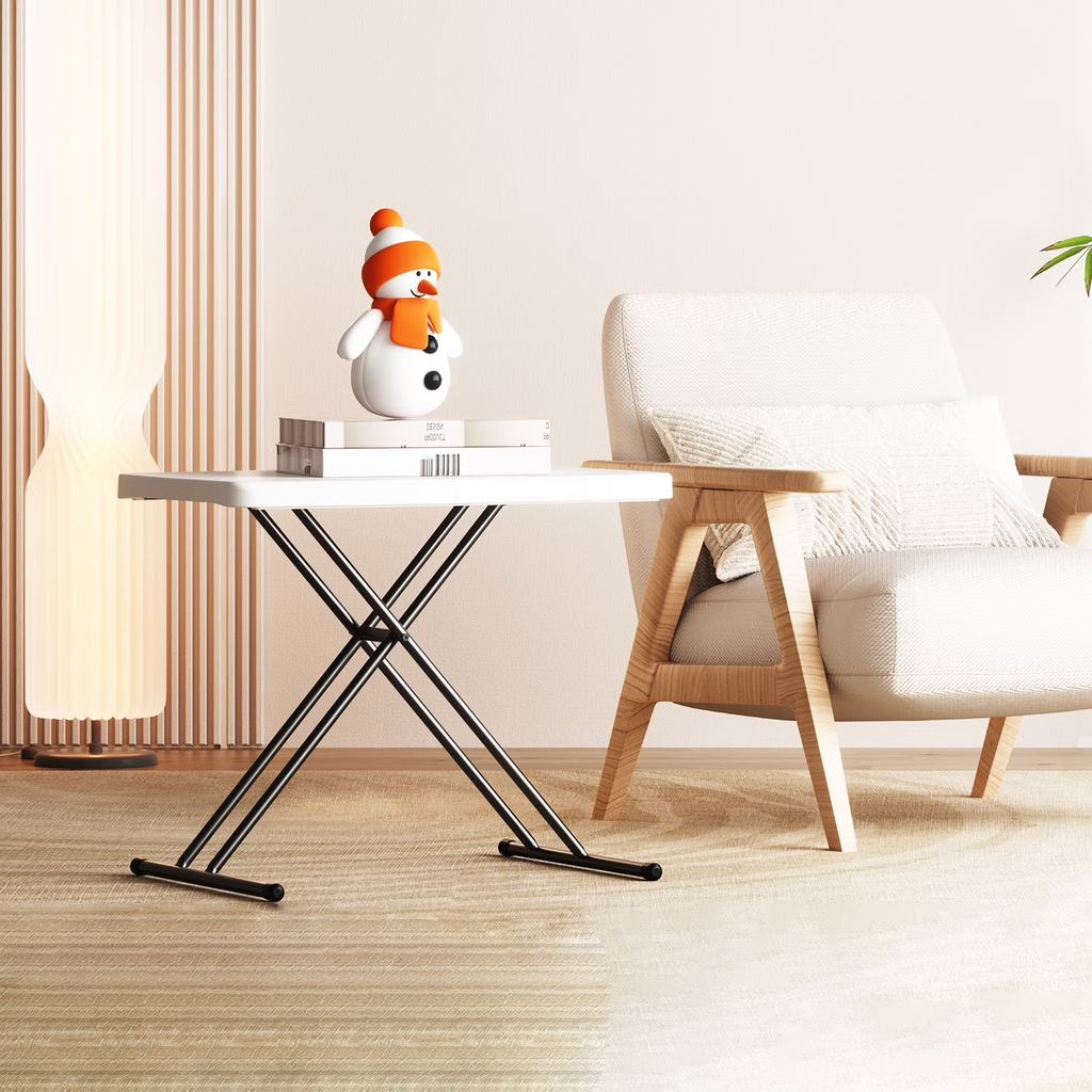 WASUHE 30" Folding TV Tray Table, Height Adjustable Utility Small Folding Table for Sofa, Patio, Camping, Indoor/Outdoor, White