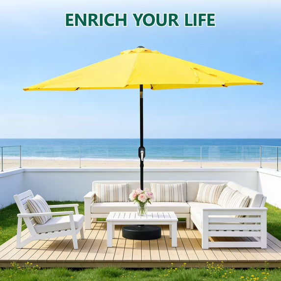 WLLJOY 9FT Outdoor Patio Umbrella Table Market Umbrella with Push Button Tilt/Crank, UV Protection Waterproof Suitable for Garden, Deck, Khaki