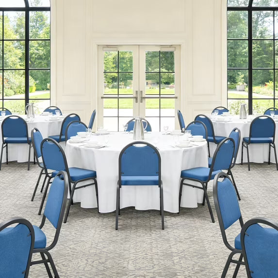 HaiNova Dome Back Stack Chair 4 Pack, with Black Vinyl Seat and Back, 500-lb Weight Capacity, Black Steel Frame, for Banquets, Weddings, Black