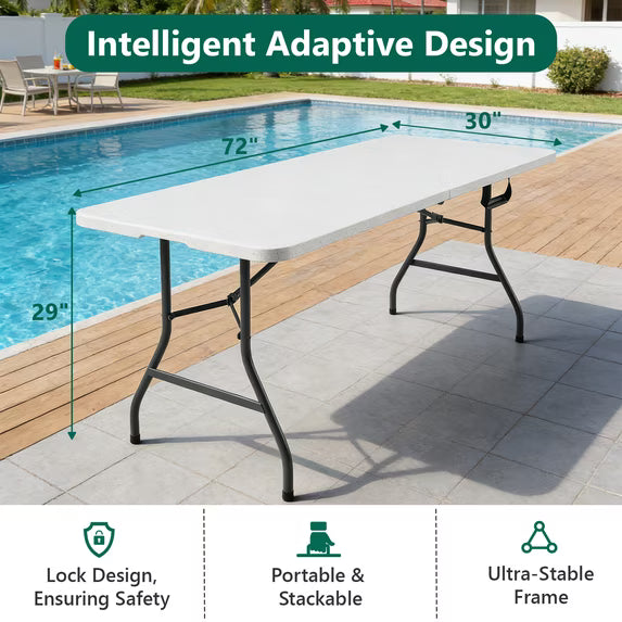 HaiNova 6ft Folding Table, Portable Camping Table with Handle, Durable and Anti-fouling Picnic Table Suitable for Party, Camping and Picnic, Black