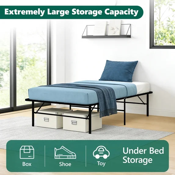 HaiNova Twin Bed Frame Folding Metal Platform Bed Frame with Heavy Duty and Strong Bearing Capacity, 14 Inches High, Black