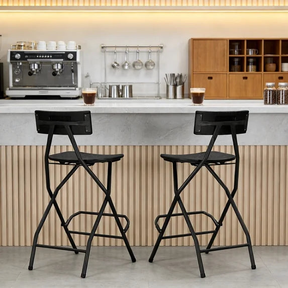 WLLJOY Black Folding Bar Stool with Backrest, Blow-molded/Metal Frame, Durable and Sturdy Folding Chair for Indoor/Outdoor Kitchen Shop Cafe