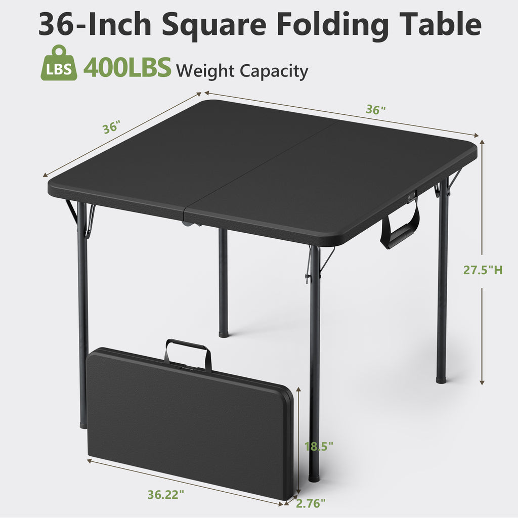 WASUHE 36" Square Folding Table with Handle, Portable Resin Folding Card Table for Dining, Game, Party, Picnic, White