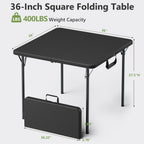 WASUHE 36" Square Folding Table with Handle, Portable Resin Folding Card Table for Dining, Game, Party, Picnic, White