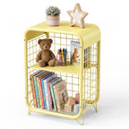 HAIMULI Nightstand with Storage, 3-Tier Open Shelf End Table, Hollow-out Design Metal Nightstand for Living Room, Bedroom, Narrow Bedside Table, Modern Room Decor Furniture, Yellow