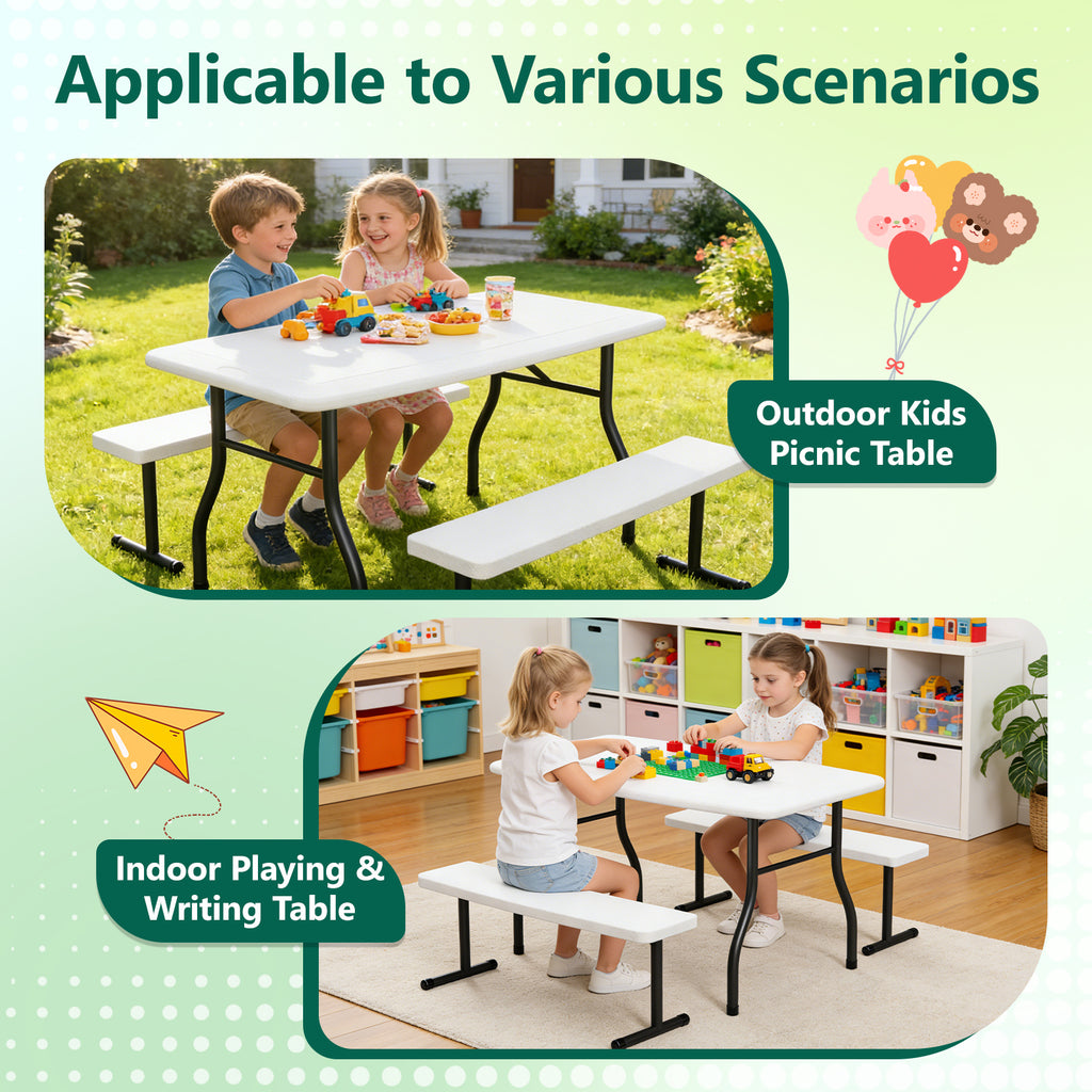 WASUHE 38" Outdoor Picnic Table Set, Heavy Duty All Weather Plastic Table Set for Small Spaces, Patio & Garden, Party, Compact