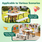 WASUHE 38" Outdoor Picnic Table Set, Heavy Duty All Weather Plastic Table Set for Small Spaces, Patio & Garden, Party, Compact