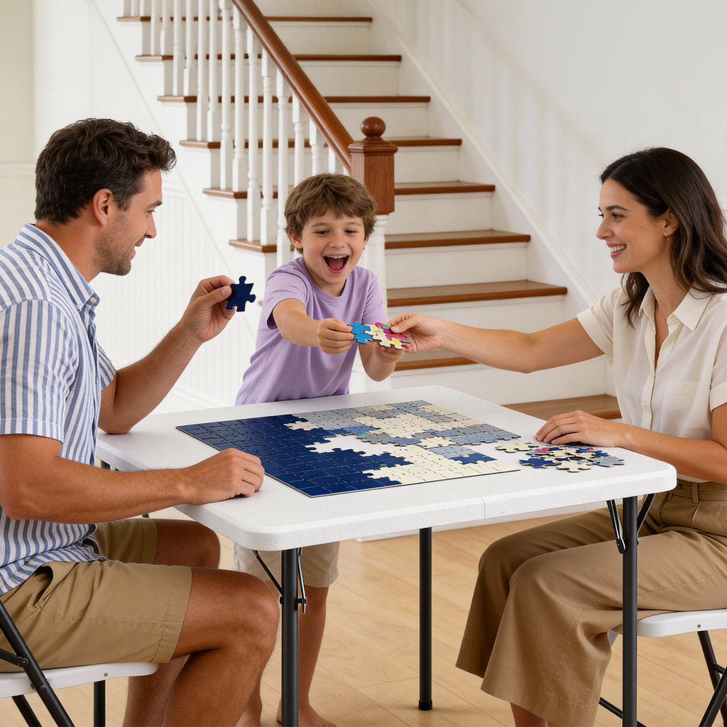 WASUHE 36" Square Folding Table with Handle, Portable Resin Folding Card Table for Dining, Game, Party, Picnic, White