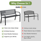 HAIMULI Anti-Rust Metal Bench Garden Bench with Back, All Weather Resistant Porch Benches for Outdoor Cast Iron Steel Frame Chair Waterproof, Black, 500 lbs