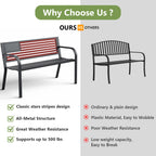 HAIMULI Anti-Rust Metal Bench Garden Bench with Back, All Weather Resistant Porch Benches for Outdoor Cast Iron Steel Frame Chair Waterproof, Black, 500 lbs