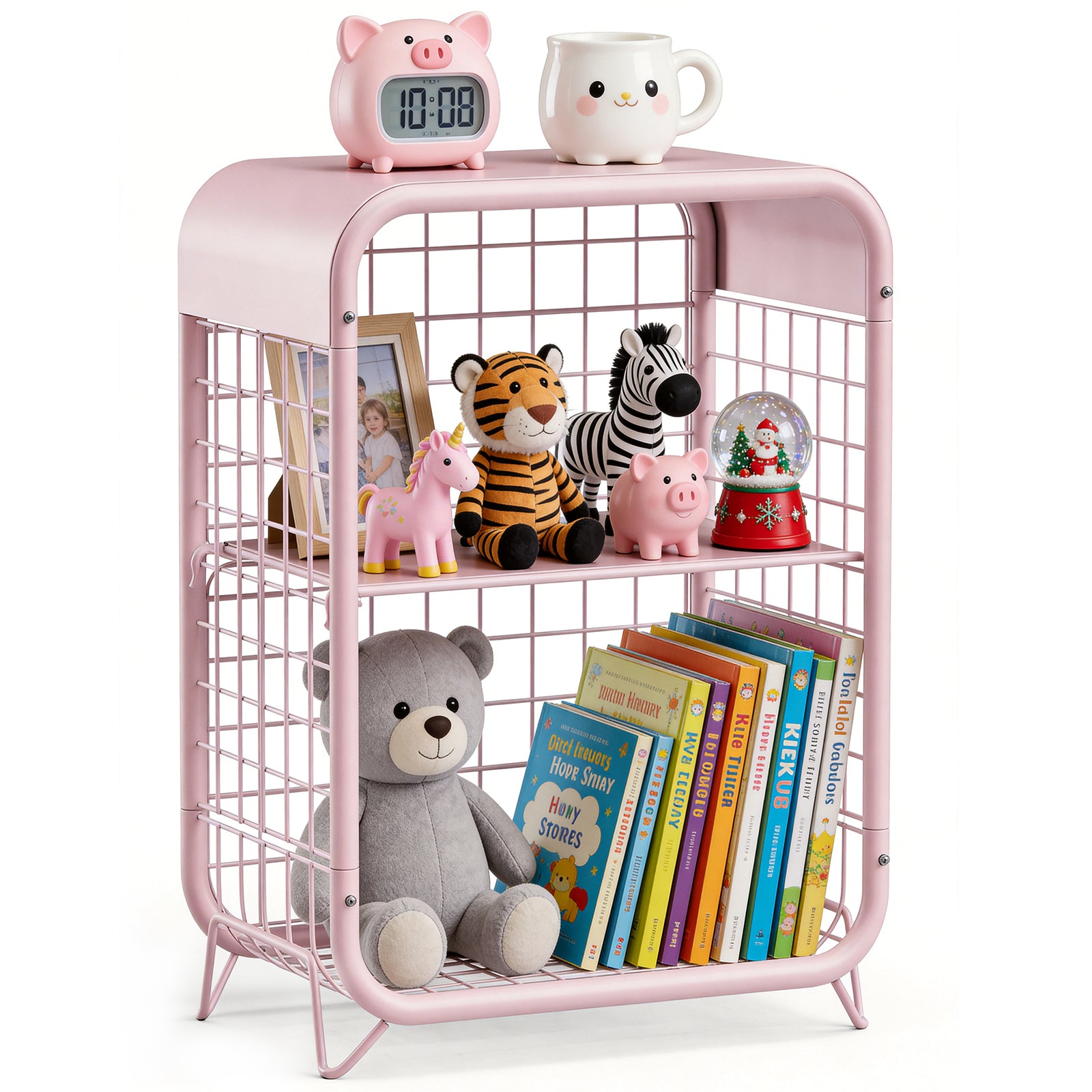 WASUHE 3 Tier Side Table, Metal End Table Small Nightstand with Adjustable Shelf for Bedroom Living Room Small Spaces Bedside, Pink