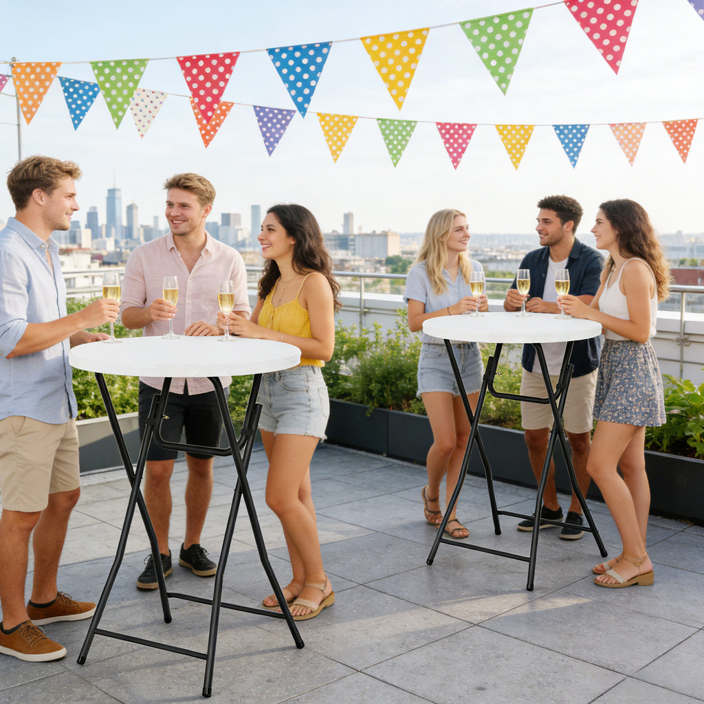 WASUHE 32in Folding Cocktail Table, Round Plastic Bar Height Folding Table with Thick Table Top, Ideal for Party, Patio, Backyard, Dining, Wedding, 400lb Capacityy