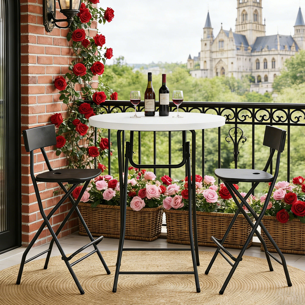 WASUHE 32in Folding Cocktail Table, Round Plastic Bar Height Folding Table with Thick Table Top, Ideal for Party, Patio, Backyard, Dining, Wedding, 400lb Capacityy