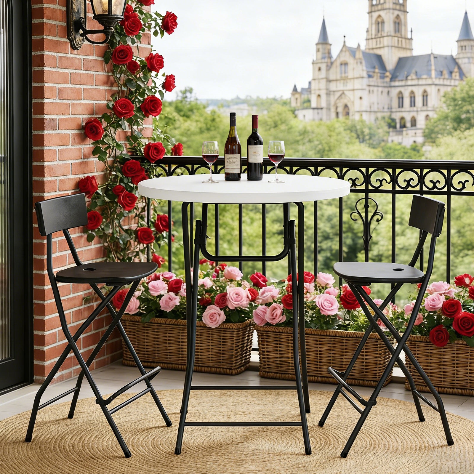 WASUHE 32in Folding Cocktail Table, Round Plastic Bar Height Folding Table with Thick Table Top, Ideal for Party, Patio, Backyard, Dining, Wedding, 400lb Capacityy