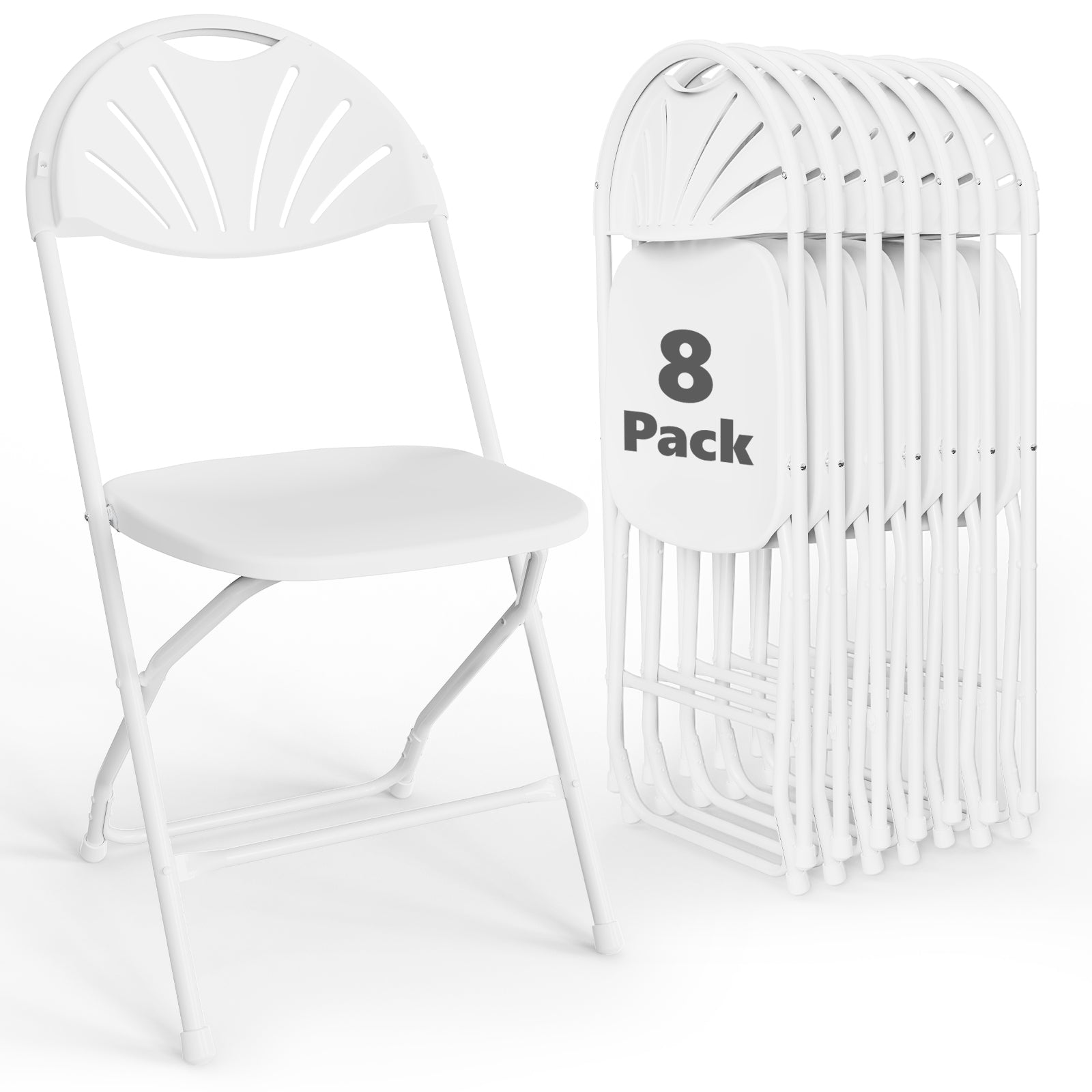 WASUHE Fan Back Folding Chairs, Stackable Plastic Folding Chairs with Reinforced Frame, Portable for Indoor Outdoor Party Wedding, Upgraded, White