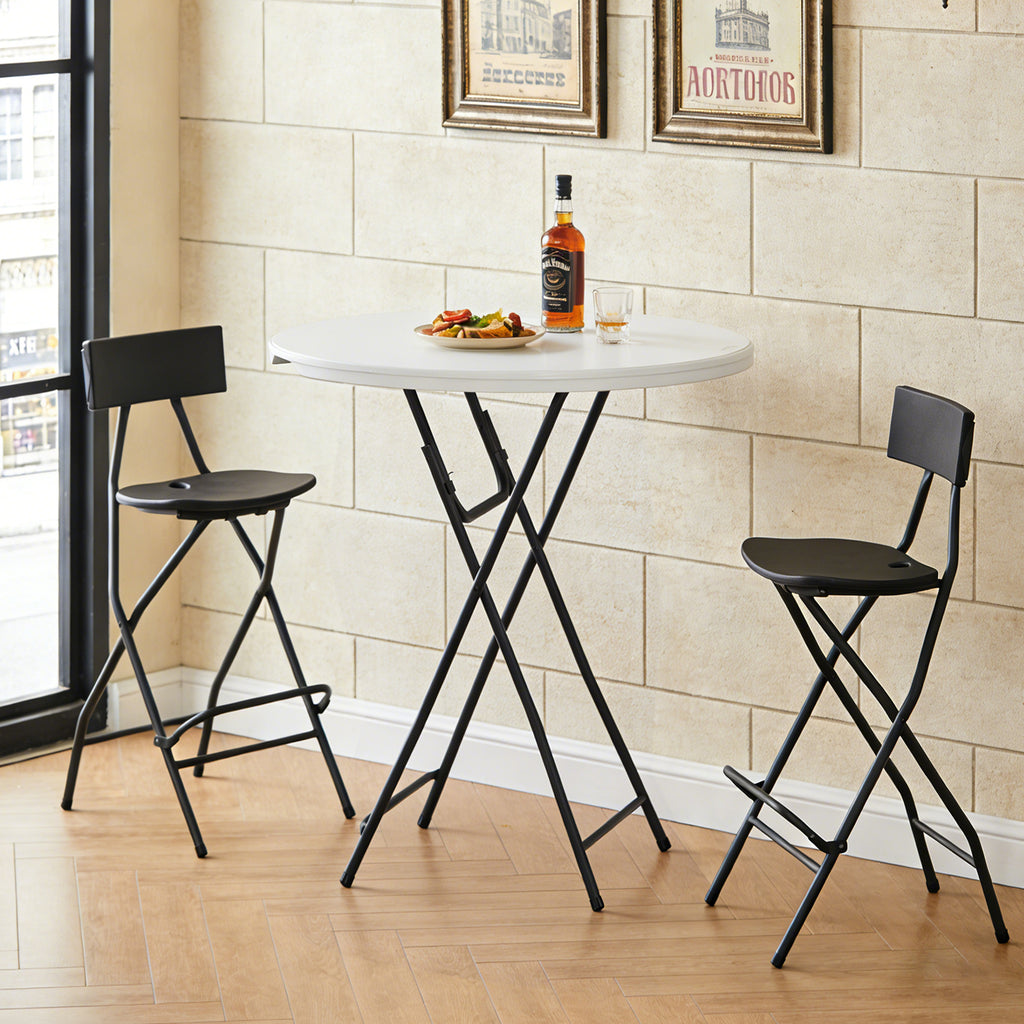 WASUHE 32in Folding Cocktail Table, Round Plastic Bar Height Folding Table with Thick Table Top, Ideal for Party, Patio, Backyard, Dining, Wedding, 400lb Capacityy