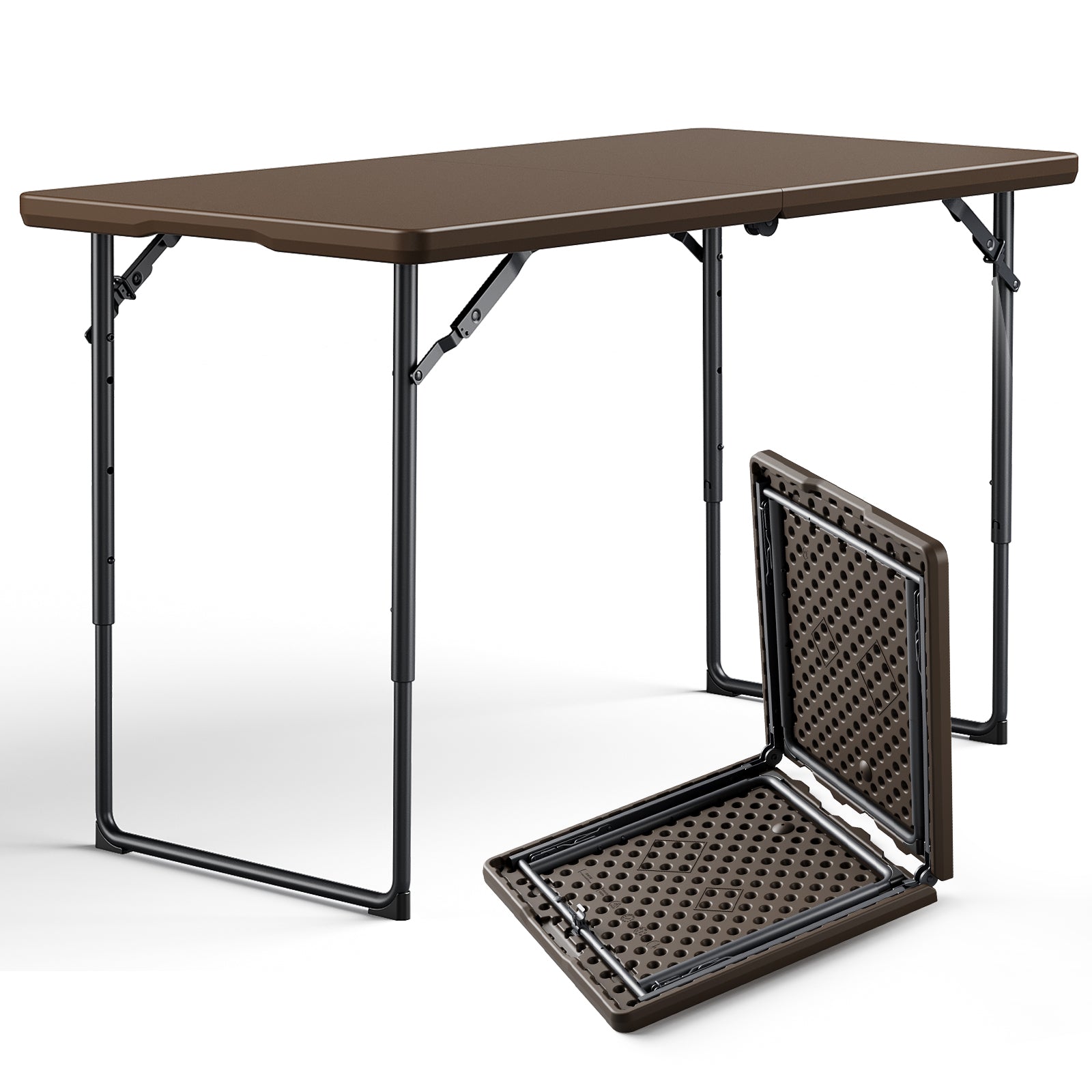WASUHE Folding Table 4 FT Lightweight Table, Plastic Rectangular Indoor Outdoor Table Iron Legs Fold-in-Half, Easy to Store, Perfect for Party, Camping, Dining, Wedding, Events