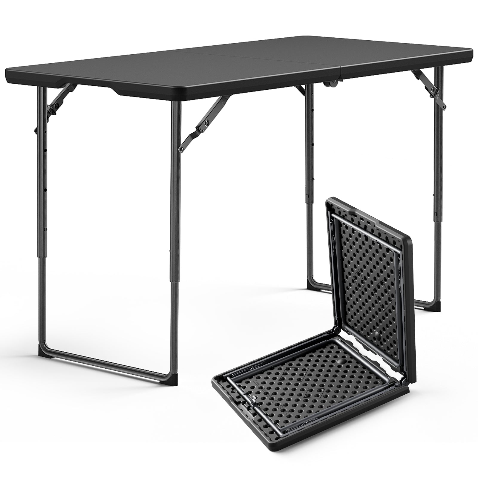 WASUHE Folding Table 4 FT Lightweight Table, Plastic Rectangular Indoor Outdoor Table Iron Legs Fold-in-Half, Easy to Store, Perfect for Party, Camping, Dining, Wedding, Events